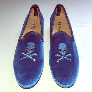 Del Toro Blue Velvet Slippers with Skull NEW!!!!